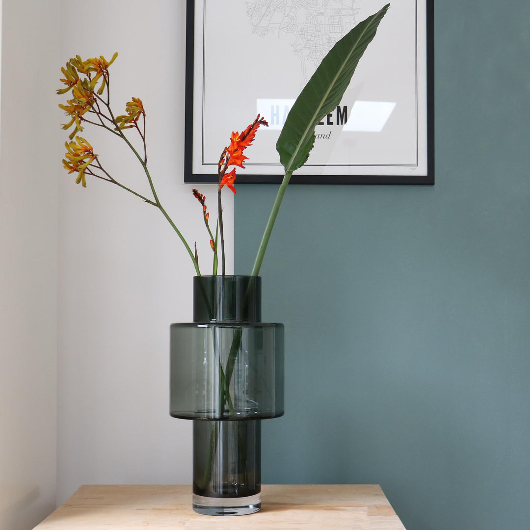 Glazen Vaas Juba Grijs – H40 x Ø20cm | Bloempot Glas Maat M
