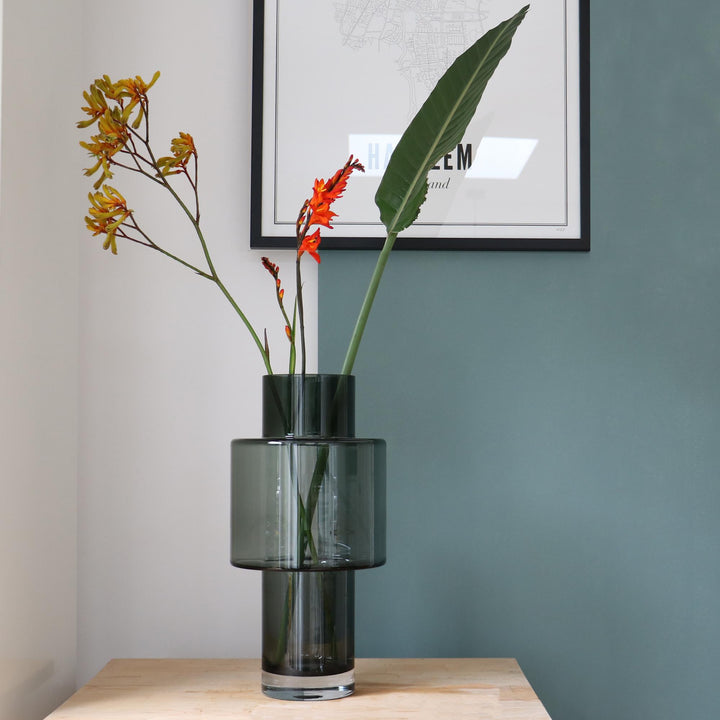 Glazen Vaas Juba Grijs – H40 x Ø20cm | Bloempot Glas Maat M