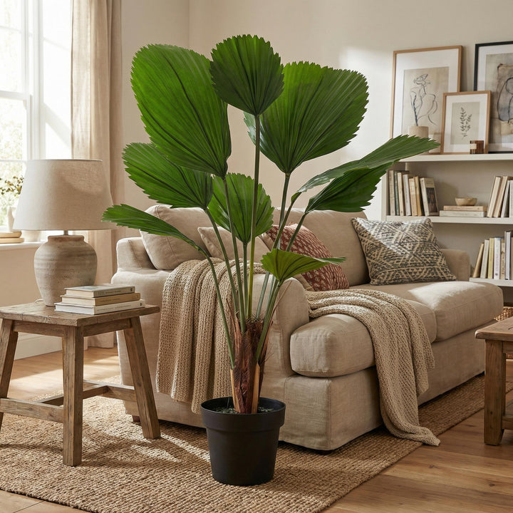 Licuala Grandis - 104cm - Plante Artificielle - Fausse Plante d'Intérieur