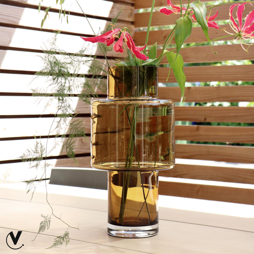 Vase verre Juba M - H40 L20 - Cognac - Pot de fleur Plante d'intérieur