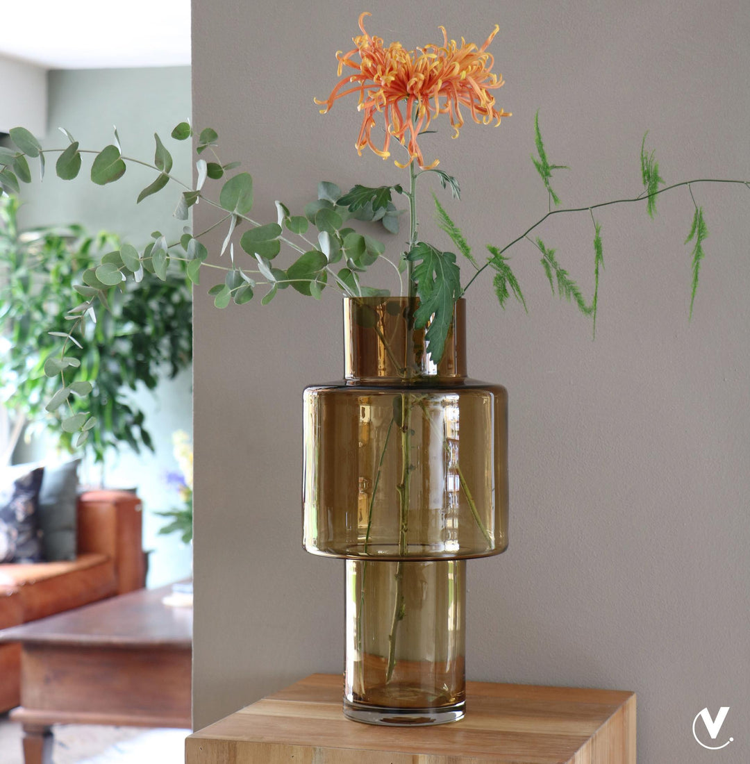 Vase verre Juba M - H40 L20 - Cognac - Pot de fleur Plante d'intérieur