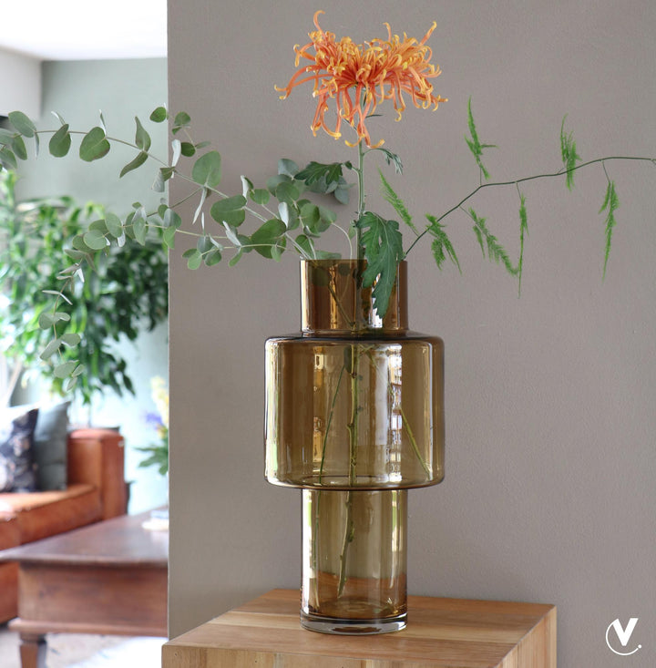 Vase verre Juba M - H40 L20 - Cognac - Pot de fleur Plante d'intérieur
