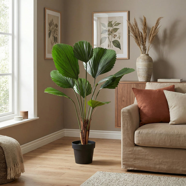 Licuala Grandis - 104cm - Plante Artificielle - Fausse Plante d'Intérieur